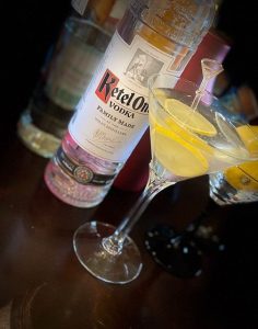 Interview-Straight-Up Bar Consulting. Dee Bertison's favorite drink, an image of Ketel One Vodka and a yellow lemon slice in a martini glass. 